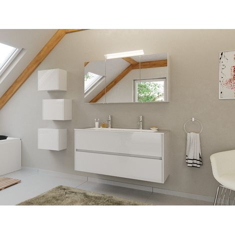 Doppel-Badmöbel Set Taifun 3tlg. 120 cm mit Spiegelschrank und 3er Boxen weiß Hgl (1/5)