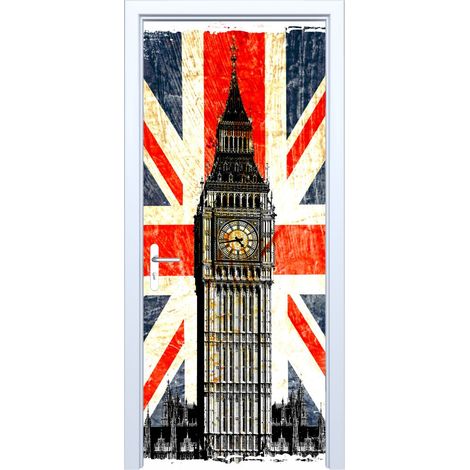 Adesivo per porta in tessuto con bandiera inglese e Big Ben 507PD