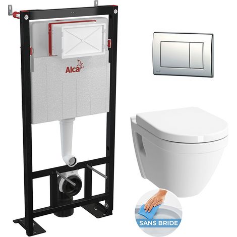 Alca Set complet bati support autoportant, cuvette VITRA S50 sans bride + abattant softclose, plaque chrome (AlcaS50rimless-1) (1/5)
