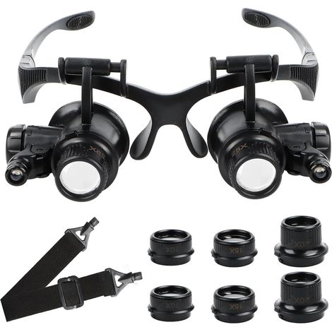 Lunettes loupe avec lumière, bandeau de tête, loupe de lecture, verre magnifying, loupe réglable, loupe LED avec bandeau pour la tête, pour bijoutier, couture, artisanat (1/5)