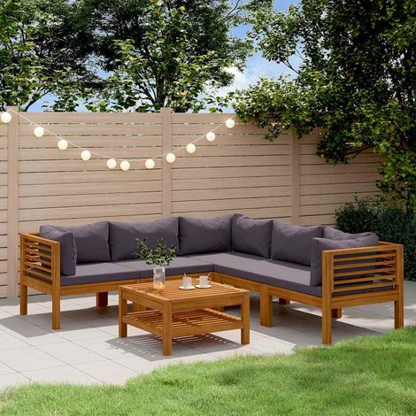 vidaXL Muebles de jardín 6 pzas cojines madera maciza de acacia (1/5)