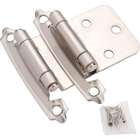 Charnières d'armoire en nickel brossé pour portes d'armoires de cuisine (1 paire - 2 pièces) - Recouvrement de 1/2 po (variable)