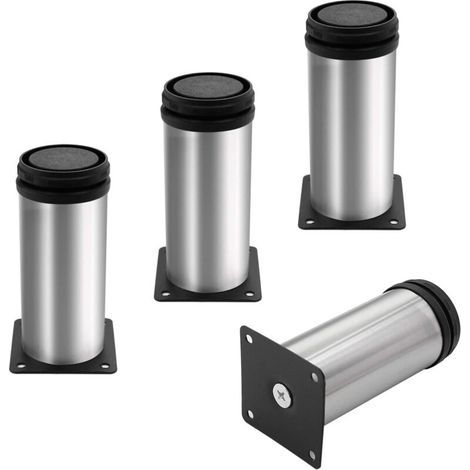 Möbelfüße, Sofafüße, Tischbeine aus Metall, höhenverstellbare Möbelfüße aus gebürstetem Edelstahl, Gesamthöhe 100 mm (1/4)