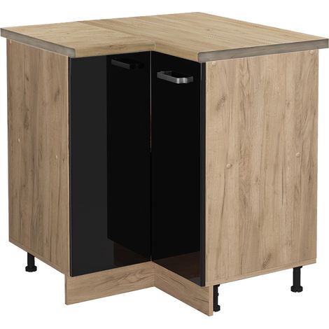 Meuble d'angle R-Line, Noir Haute brillance, 75.6 cm , PT Chêne, Vicco