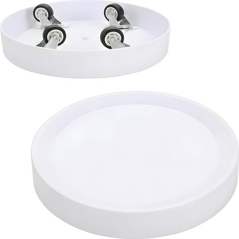 Lot de 2 Plateaux Roulants avec Roues Cachées -Diamètre intérieur 24,5cm, Cache-pot et Support Mobile pour Plantes, Décoration, Appareils - Intérieur/Extérieur - Blanc (1/5)