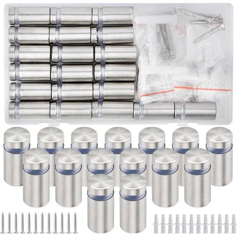 Lot de 20 fixations pour panneaux, clous publicitaires, fixations publicitaires, vis de fixation pour montage et fixation en verre, miroir en acrylique, cadre photo (12 x 25 mm) (1/5)