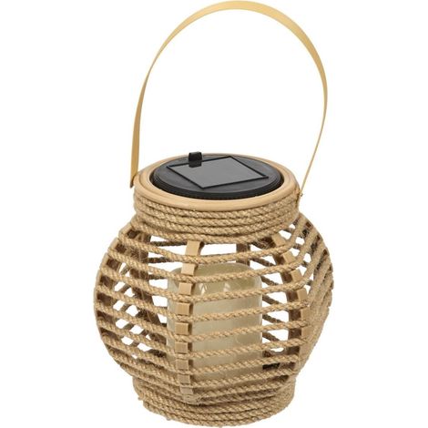 Lanterne solaire led effet bougie, en polypropylène beige avec anse (H15 cm)