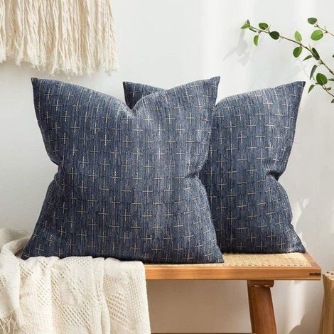 Housse de coussin 45x45 cm, polyester texturé, fermeture éclair invisible, lot de 2, pour canapé, salon, terrasse (1/5)