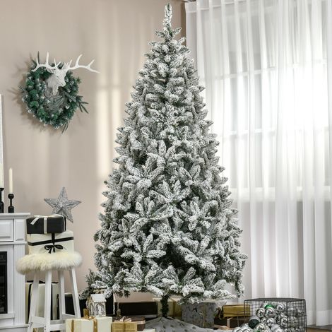 HOMCOM Árbol de Navidad Artificial 225 cm con Nieve Ignífugo con 1300 Ramas Decoración Navideña para Interiores Verde (1/5)