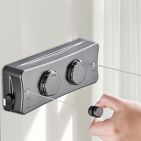 Étendoir à linge rétractable de 5,1 m – Acier inoxydable 304 – Installation facile, sans perçage – Gris (1/5)