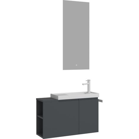 Waschtisch-Set mit Spiegel (2-teilig) "Ferla 80" – 80 x 22 x 45 cm – Anthrazit matt (1/3)