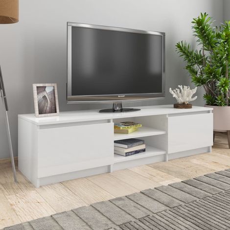 Mueble TV madera contrachapada blanco brillante 140x40x35,5cm vidaXL