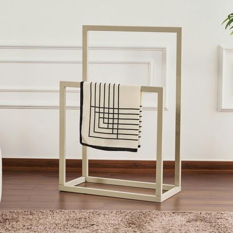 Porte-serviettes sur pied - 2 barres taupe, style design SFAX (1/3)