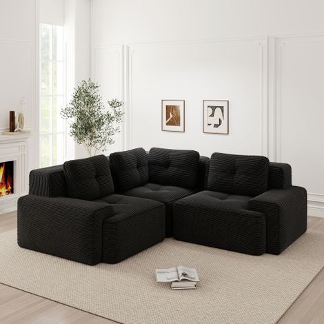 Rahmenloses Sofa für das Wohnzimmer, Bürosofa, modulares Kombinationssofa, bequemes, gepolstertes Tiefsitzsofa aus Cordstoff, keine Montage erforderlich, rutschfestes Design.Schwarz
WL