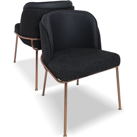 Thun Boucle - Paar Design-Sessel aus Metall, Sitz aus Boucle-Stoff und Rückenlehne aus Lederarmlehnen