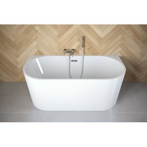 ECOLAM® exklusive Vorwandbadewanne Vica 150x80 cm halb freistehende Badewanne moderne Wanne Ablaufgarnitur Click Clack chrom Acryl