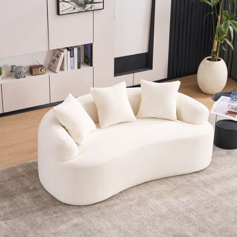 Canapé modulable 2 places – Blanc cassé – 3 coussins décoratifs – Petit appartement – Aucun montage (1/5)