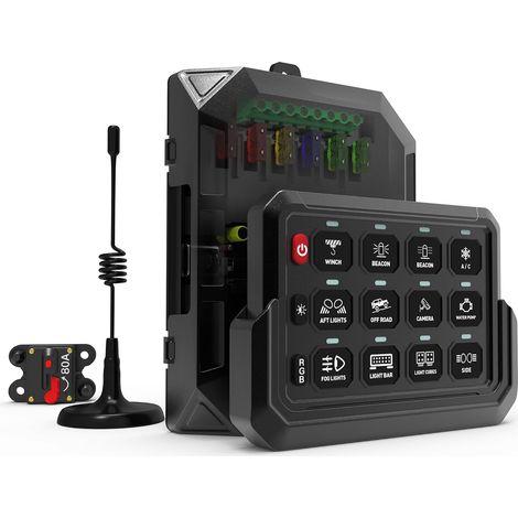 Unità interruttore LED aggiuntiva per auto, SUV, camion e barche 12V/24V, scatola interruttore marina, pannello interruttore RGB wireless a 12 vie, portata del telecomando aumentata (1/5)