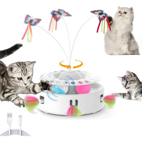 Jouet interactif 3-en-1 pour chat, piste à billes avec papillon rotatif et plumes, distributeur de jeu stimulant pour chaton (1/5)