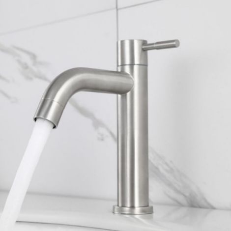 Waschtischarmatur, Badezimmerarmatur mit hohem Waschbecken, geeignet für Waschtische oder Waschbecken, [einarmig kalt] gebogener Auslauf 304