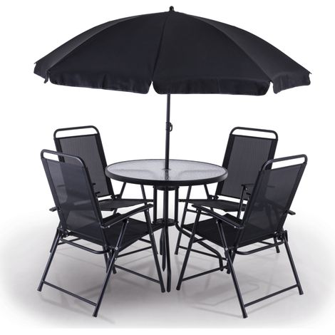Practixx Ensemble de meubles de jardin PX-BS-1 – Salon de jardin 4 personnes – Table et 4 chaises de jardin – Parasol inclus – Résistant aux intempéries et aux UV (1/3)