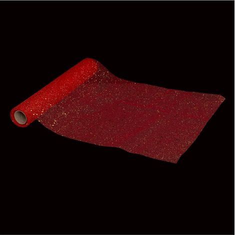 Chemin de table Tulle Rouge pailleté Argent effet holographique 28 x 500 cmFeeric Christmas