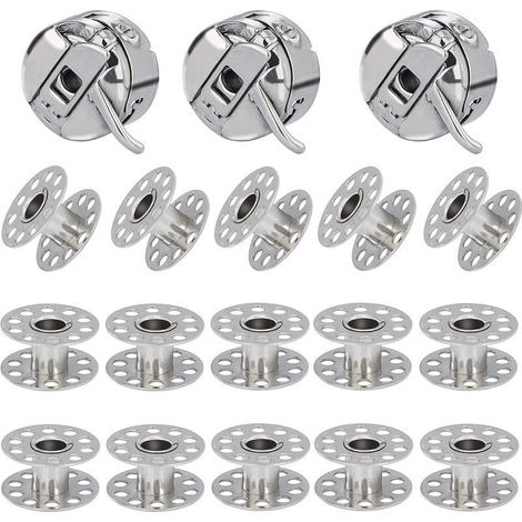 3 Pièces Boîte à Canette pour Machine à Coudre, 15 Pièces Bobine en Métal, Compatible pour Brother Machine à Coudre Domestique Standard (1/5)