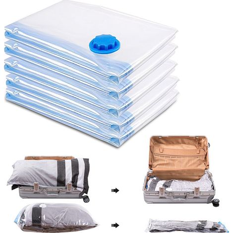 Jiubiaz 5X 80x100cm Vakuumbeutel Kleidung Aufbewahrungsbeutel Beutel Vakuum Vacuum Kleiderbeutel Set