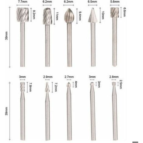 Fraise Rotative - Acier Rapide HSS 4241 - Diamètre Tige 3 mm - Longueur 40 mm - Pour Gravure Découpe Polissage Bois Métal Marbre - 10 Pièces (1/5)