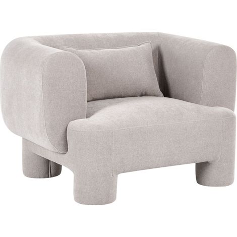 Poltrona in tessuto imbottito con texture morbida, gambe cilindriche, stile organico, beige scuro Hogbo