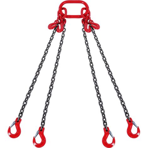 VEVOR Elingue Chaine de Levage a 4 Brins avec Crochets et Ajusteurs, 6 mm x 150 cm, Capacite de Charge 2993 kg, Grade 80, pour Chariot Elevateur, Palan a Moteur, Quai, Chantier de Construction, Usine