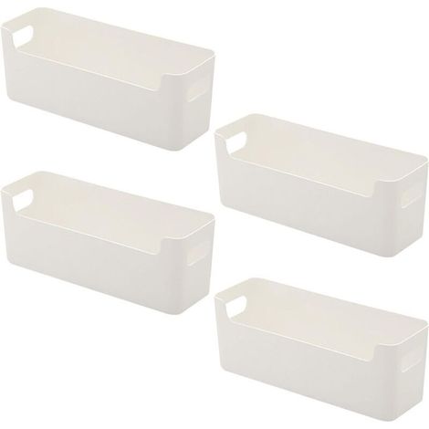 Panier Rangement,4 Pièces Bac Rangement Plastique,Paniers et Boîtes de Rangement à Port U pour Cosmétiques, Papeterie, Chaussettes, Sous-vêtements, Câbles de Données(Blanc, 25,5x8,5x 8cm) (1/4)