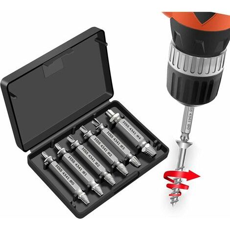 Extracteurs de vis endommagées (6 pièces), extracteur de boulons cassés en acier HSS 4341 d'une dureté supérieure à 55 HRC, diamètre 2-12 mm pour boulons ou vis endommagés