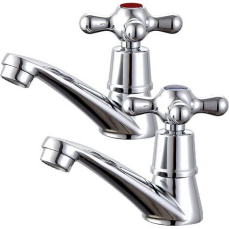 Paire de robinets de lavabo, robinets de salle de bain, mélangeurs, robinet de bain chaud et froid, robinet en laiton - Chromé