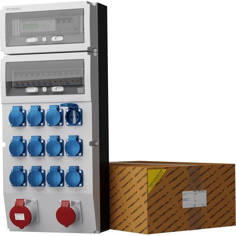 Tableau électrique de chantier avec compteur eXT-S/FI 32 A, 16 A, 12 x 230 V, prises Schuko et Mennekes – Doktorvolt DV-0762-D (1/4)