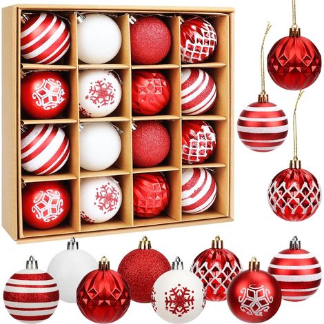 (16-teiliges) Set roter und weißer Christbaumkugeln 6 cm Christbaumkugeln, Dekoration für Zuhause (1/5)