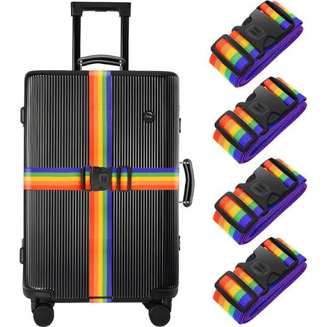 Lot de 4 Sangles de Bagage pour valises, Sangles de Bagages Robustes, Sangles réglables - Accessoire de qualité supérieure pour Fermeture de Sac de Voyage (Irisé) (1/3)