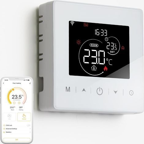 Thermostat connecté WiFi pour chaudière gaz – Programmable 7 modes – Compatible Alexa et Google Home – Installation murale sans câblage (1/5)