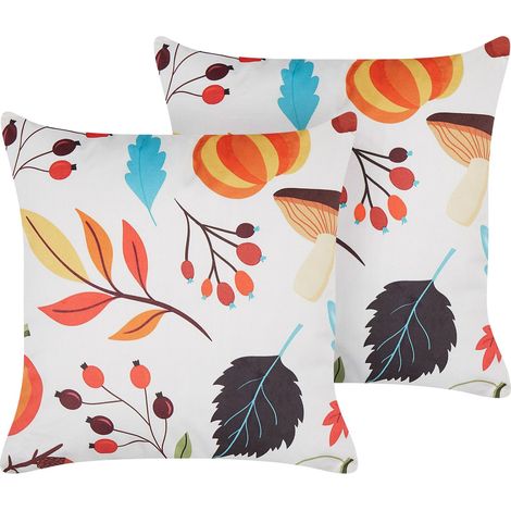Lot de 2 Coussins en Velours Blanc Cassé 45 x 45 cm à Motif Automnal Doux Viscaria