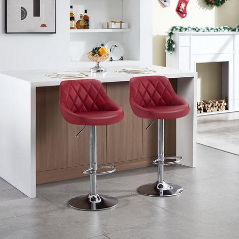 WOLTU Lote de 2 Taburetes de Bar de Diseño con Respaldo Burdeos