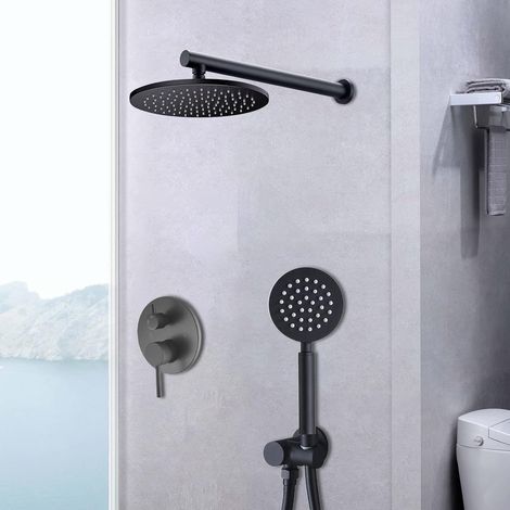 Shower System Black Matt Conjunto de ducha empotrada con cabezal de ducha y ducha de mano 10 Inch Rain Shower