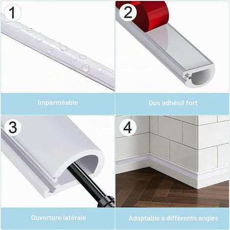 Mini White Adhesive Cable Duct 7.5 m Flexible Electric Cable Cover Wall Cable Cover Half Round Fibre Optic Cable for Wires on Wall Floor (1/4)