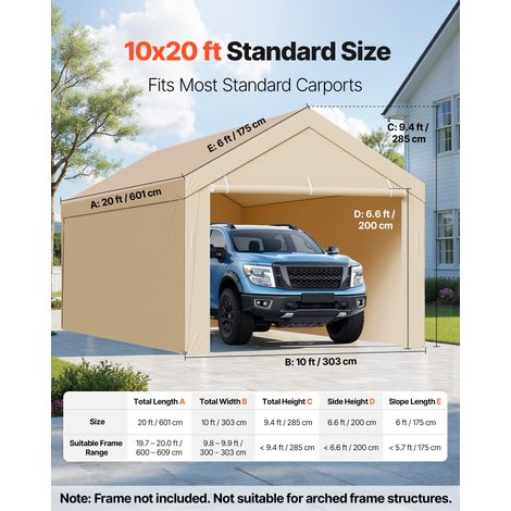 Toile Rechange Carport, 6 x 3 m, Bâche Toit Abri Voiture, Couverture Tente Garage Portable, Résistante UV Imperméable, avec Parois… (1/5)