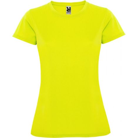 Camiseta técnica entallada manga corta de escote redondo con cubrecosturas MONTECARLO WOMAN ROLY XXL Amarillo Fluor
