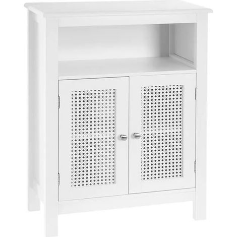 Placard de salle de bain - JUANIO - 60 x 28 x 80 cm - MDF - 2 portes, 1 étagère - Blanc (1/4)