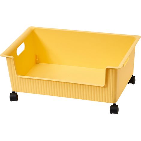 Boîte de rangement en plastique pour livres, à roulettes, facile à déplacer, grande capacité, bac de classement pour salle de classe pour livres et sacs jaune (1/5)