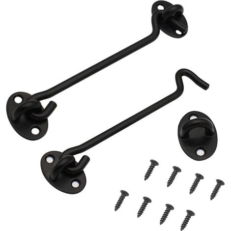 Ganchos de cabina negros de 25 cm, pestillos y pernos de acero inoxidable con tornillos para puertas y ventanas.