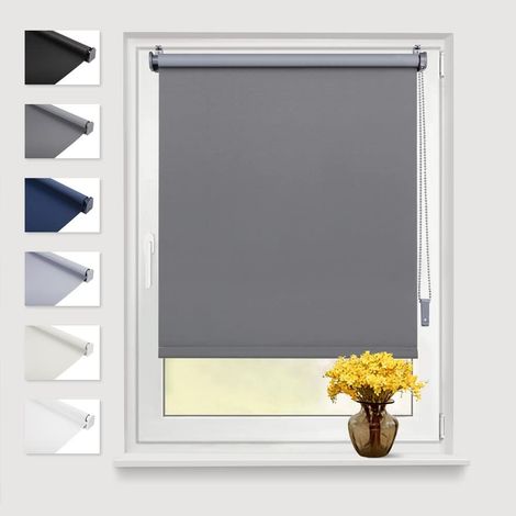 Store enrouleur occultant thermique,40x130 cm (largeur du tissu : 36 cm),Gris,Klemmfix sans perçage,Store à traction latérale,Store de protection thermique à fixation pour fenêtre et porte (1/5)
