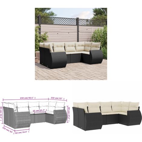 6-tlg. Garten-Sofagarnitur mit Kissen Schwarz Poly Rattan - Gartenmöbel - Outdoor Möbel - Lounge Set - Rattan Gartenset - PE-Rattan - Home & Living (1/3)