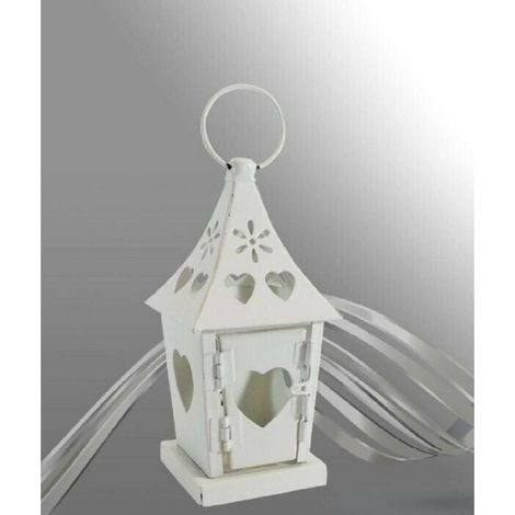 Trade Shop - Portavelas Linterna De Metal Blanco 90539 -